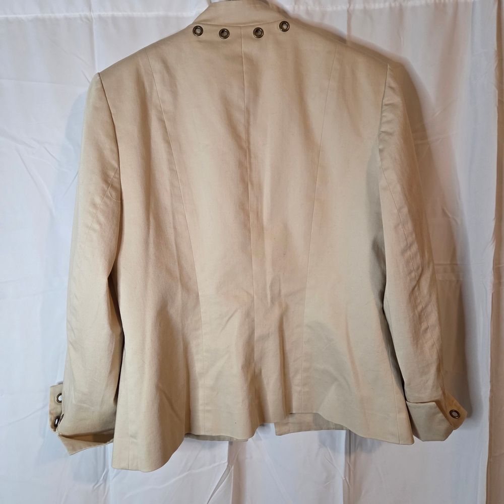 Y2K Grommet Jacket Cream Utility Military Style Cotton Stretch Minimalist Sz 10 - Picture 9 of 10
